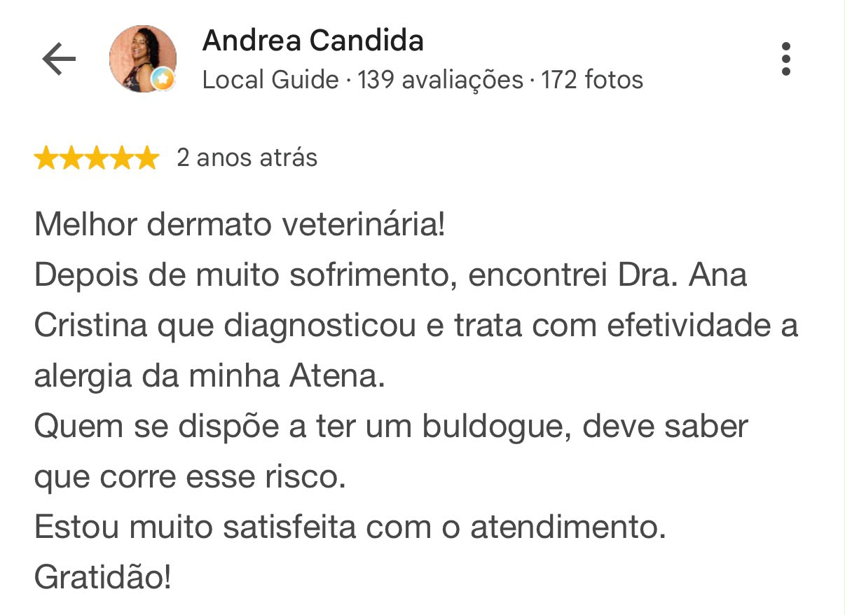 Avaliação de cinco estrelas de Andrea Candida sobre a DermoPet